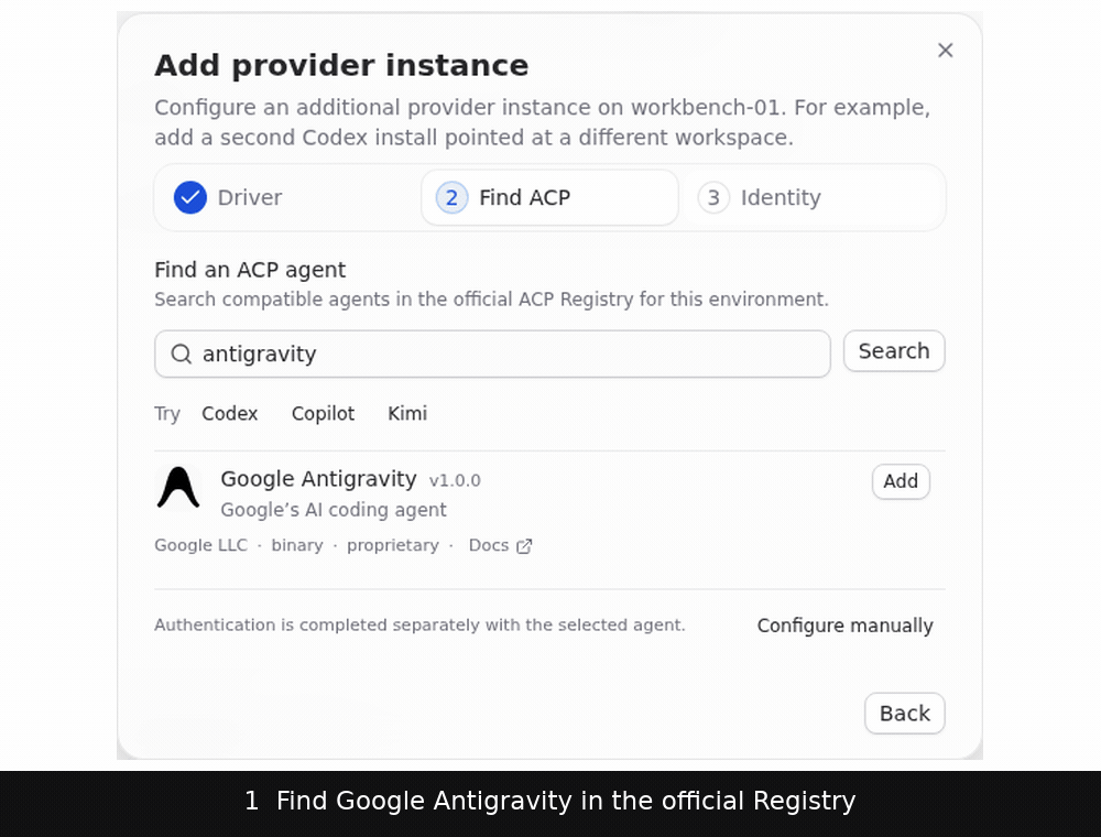 Google Antigravity ACP Registry install and handshake