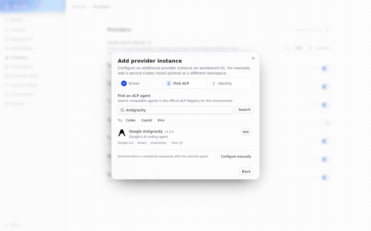 Google Antigravity ACP Registry install and handshake